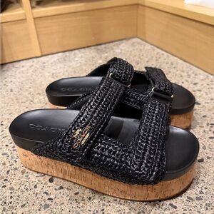 Coach Black Woven Cork Platform Sandals